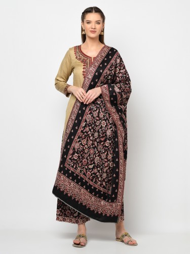 Unstitched Women's Winter Acro Wool Woven Suit with Stole - Camel